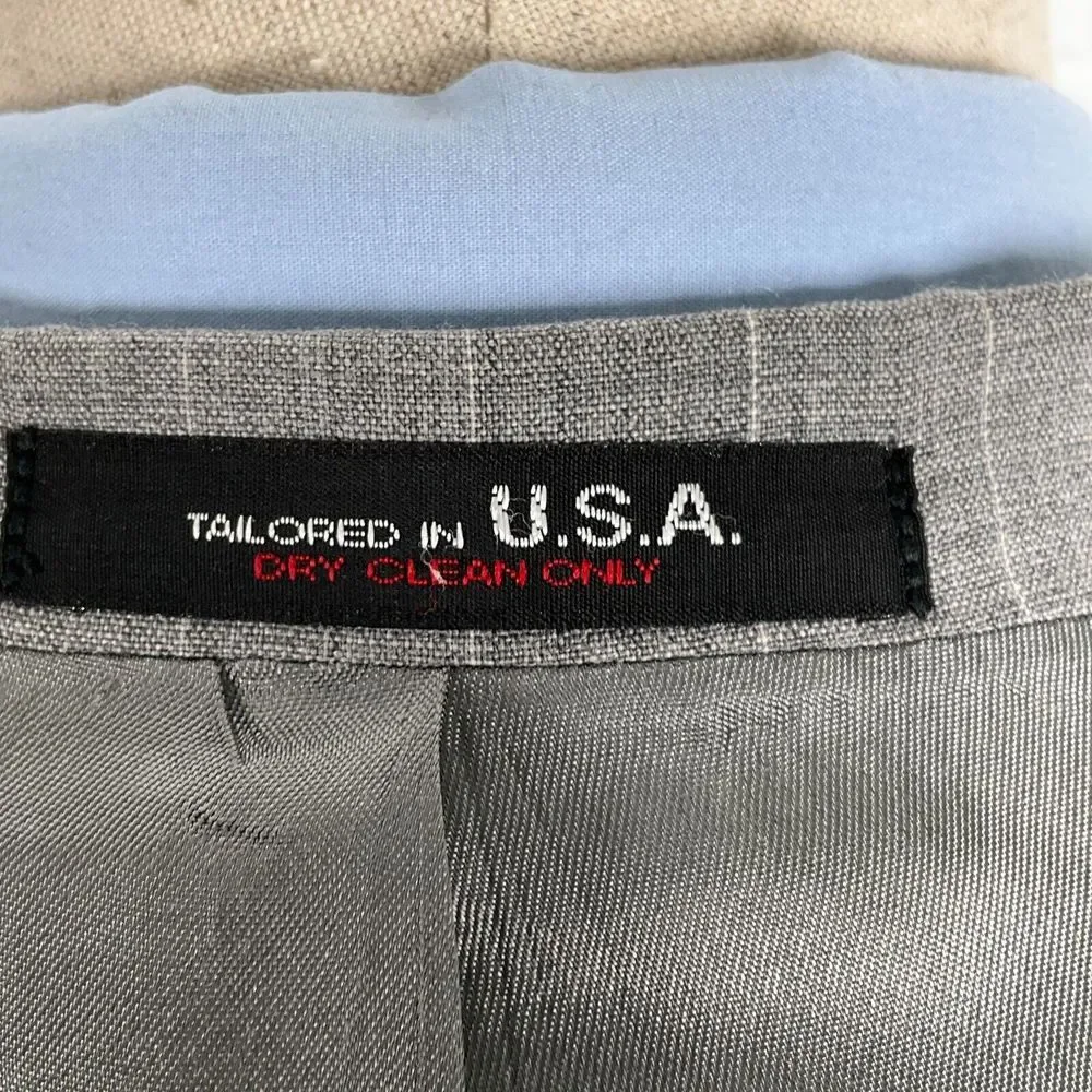 Corporate Image Tom James Suit Men 42 32Wx28L Gray White‎ Stripe Classic USA VTG